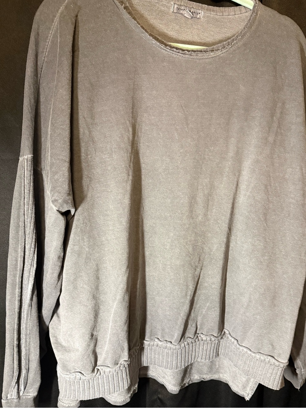 Tempo Paris Light Gray Crewneck distressed Top